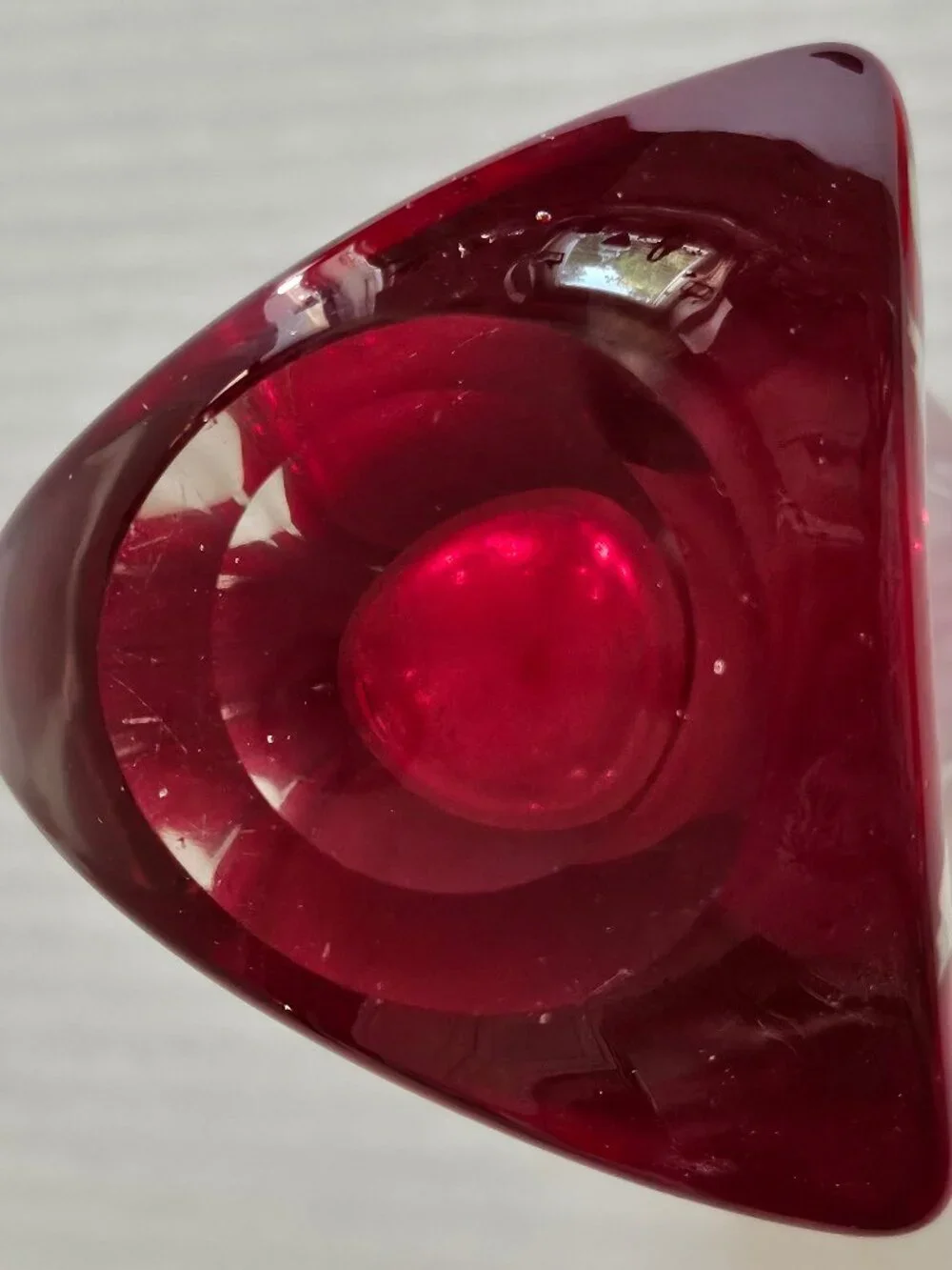 Gorgeous Crimson Whitefriars Tricorn Art Glass Vase Pattern 9570 Geoffrey Baxter